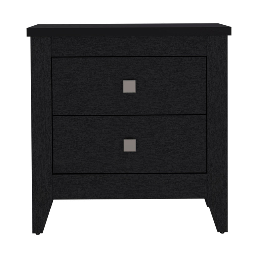 Nightstand More, Two Shelves, Four Legs, Black Wengue Finish Black Particle Board