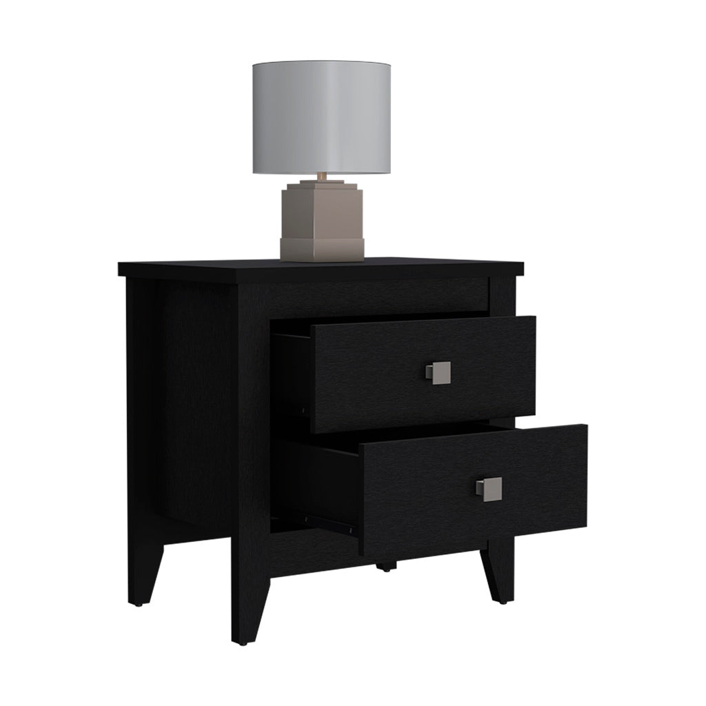 Nightstand More, Two Shelves, Four Legs, Black Wengue Finish Black Particle Board