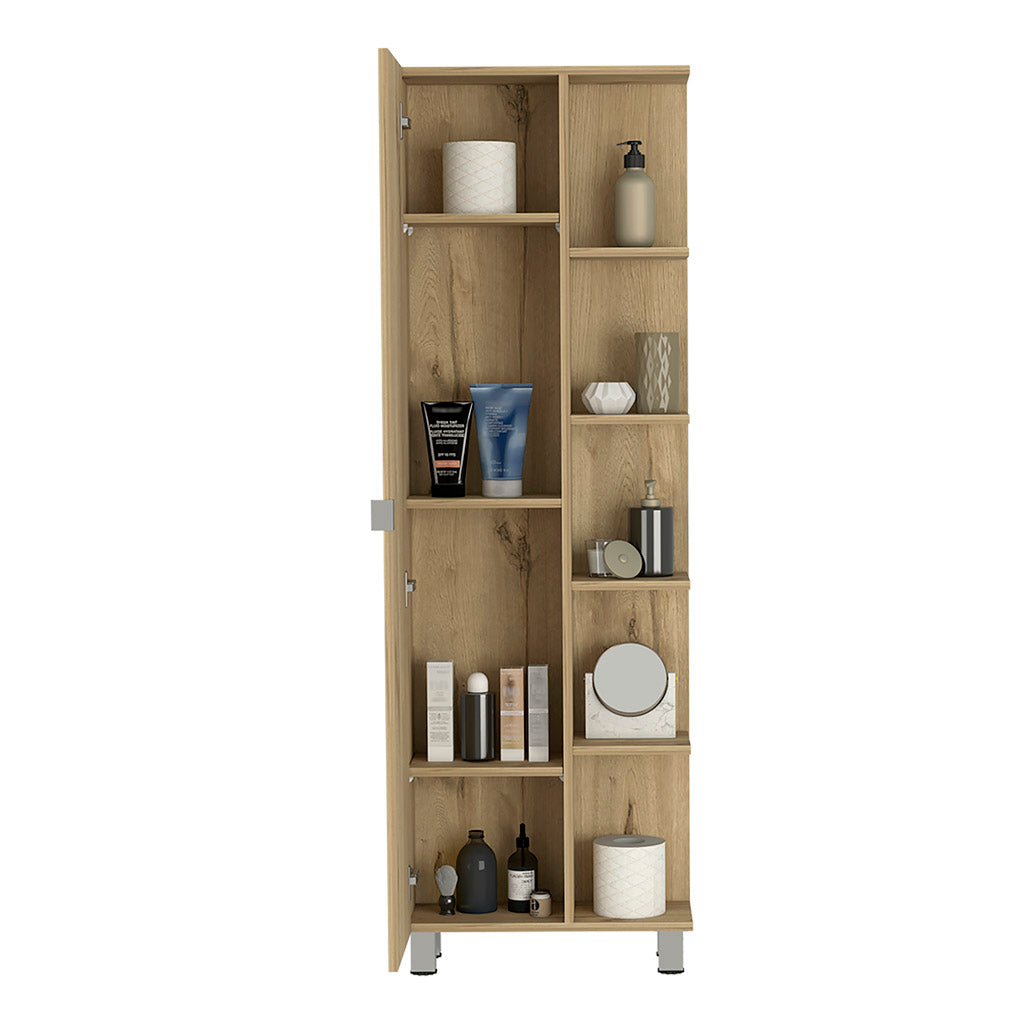 Corner Cabinet Womppi, Five Open Shelves, Single Door, Light Oak Finish Light Oak Particle Board