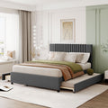 Queen Size Upholstered Platform Bed With 2 Drawers And 1 Twin Xl Trundle, Classic Headboard Design, Gray Gray Linen