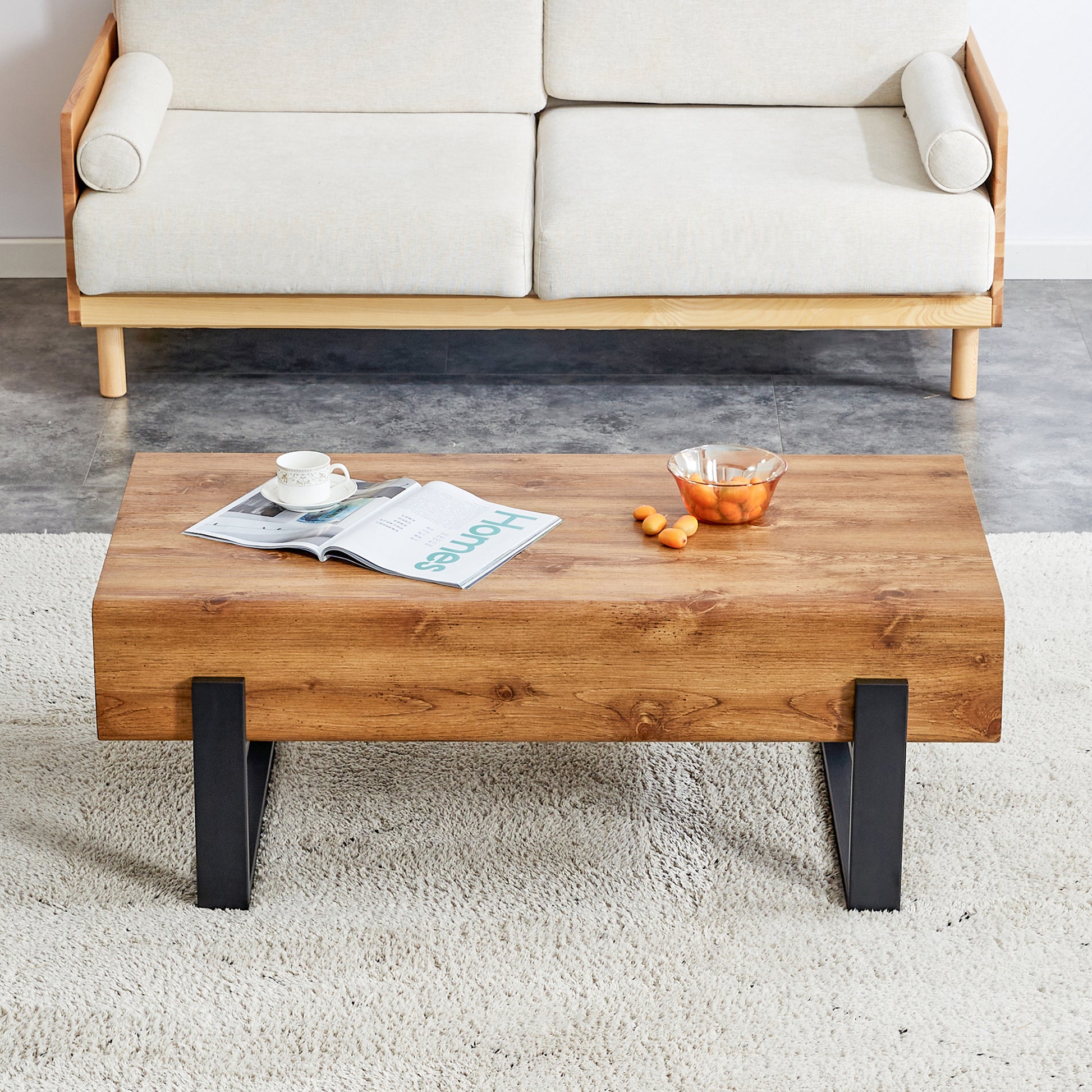 Rustic Mdf Coffee Table With Metal Legs Natural Wood Tone Elegance For Your Space Wood Mdf