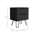 Nightstand Skyoner 2, Harpin Legs, Two Drawers, Black Wengue Finish Black Particle Board