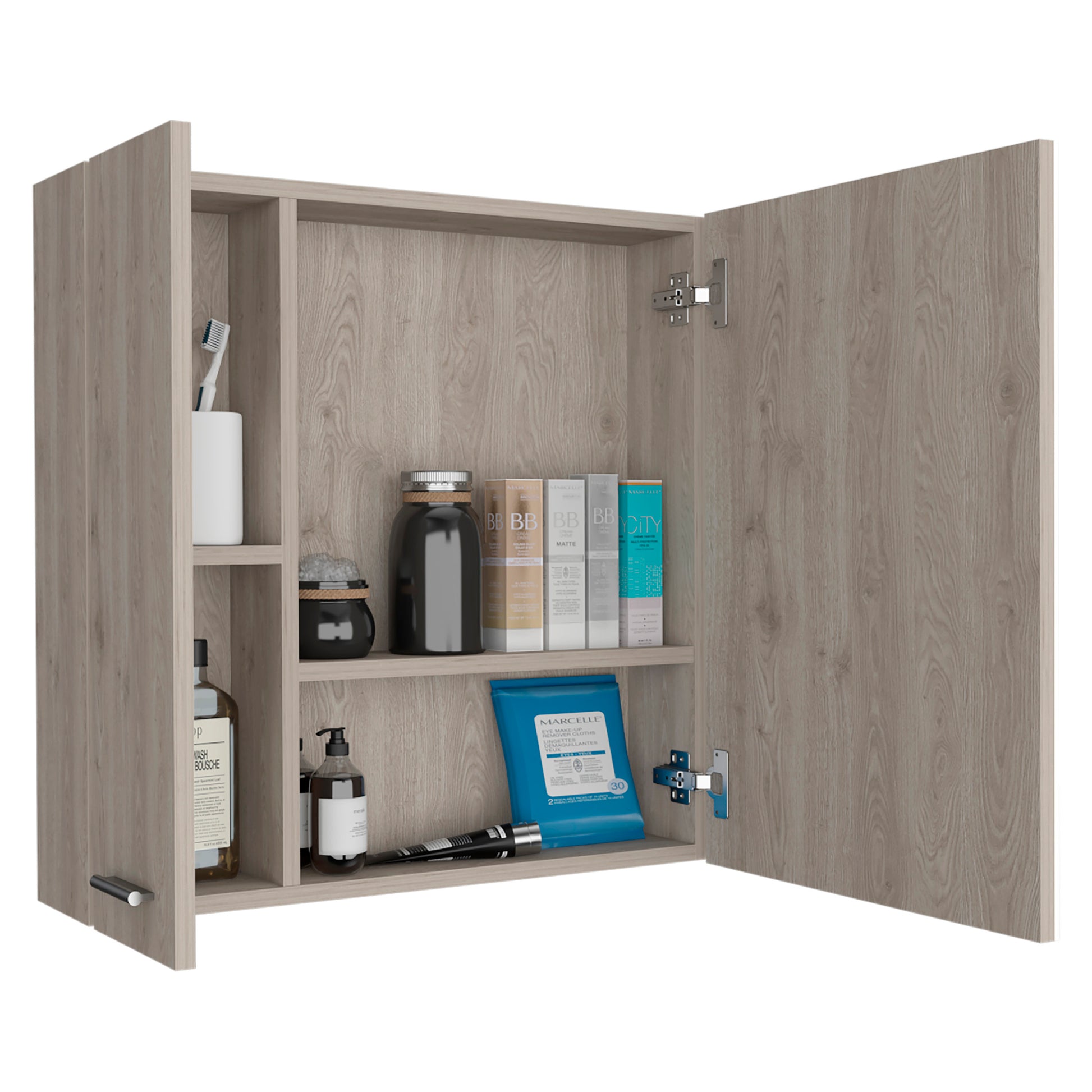 Medicine Cabinet Prague, Four Internal Shelves, Single Door, Light Gray Finish Light Gray Particle Board