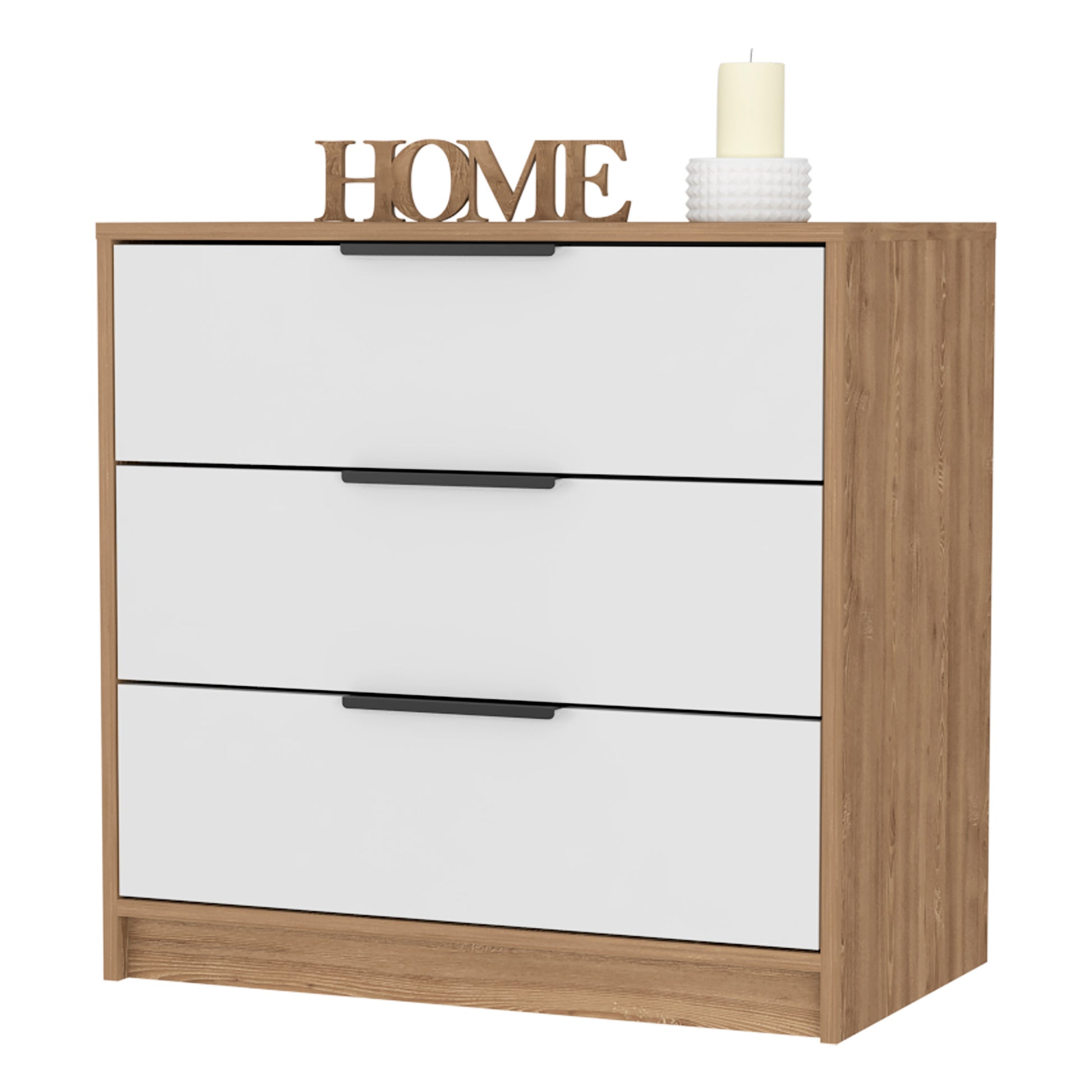 3 Drawers Dresser Maryland, Superior Top, White Pine Finish Multicolor Particle Board