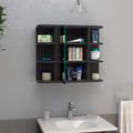 Medicine Cabinet Milano,Six External Shelves Mirror, Black Wengue Finish Black Particle Board