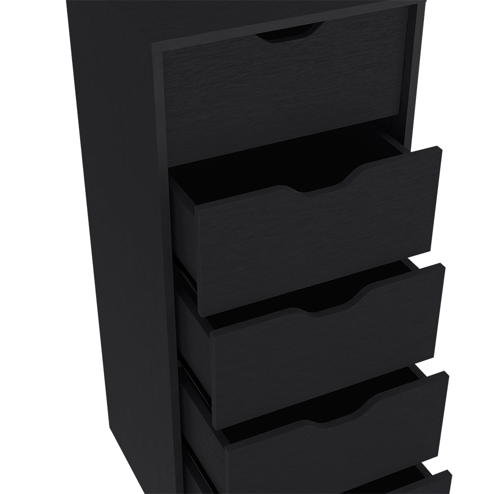 Dresser Kamran, Five Drawers Narrow, Black Wengue Finish Black Particle Board