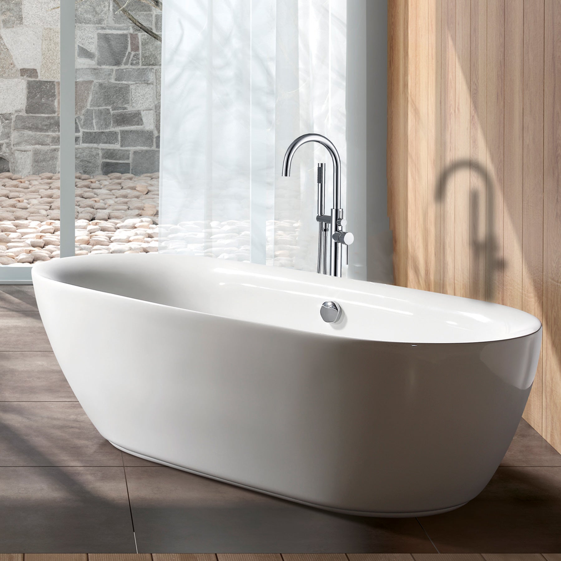 Freestanding Bathtub Faucet With Hand Shower Chrome Metal