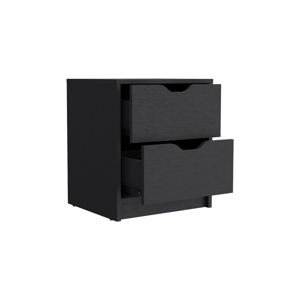 Nightstand Gandu, Two Drawers, Black Wengue Finish Black Particle Board