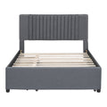 Full Size Upholstered Platform Bed With 2 Drawers And 1 Twin Size Trundle, Classic Headboard Design, Gray Gray Linen