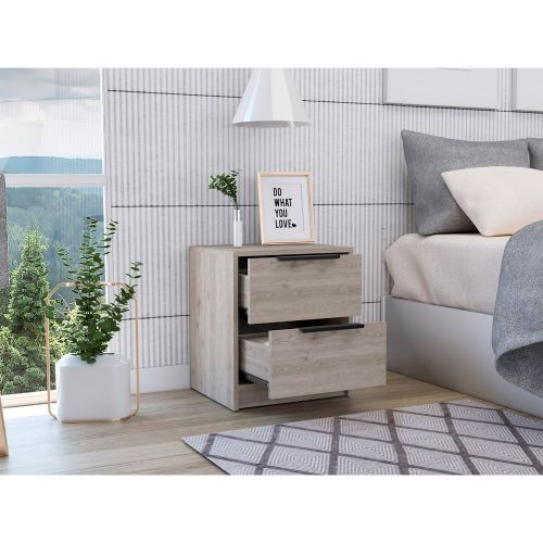 Nightstand Cervants, Two Drawers, Metal Handle, Light Gray Finish Light Gray Particle Board