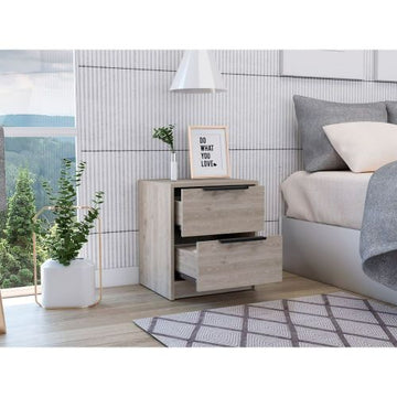 Nightstand Cervants, Two Drawers, Metal Handle, Light Gray Finish Light Gray Particle Board