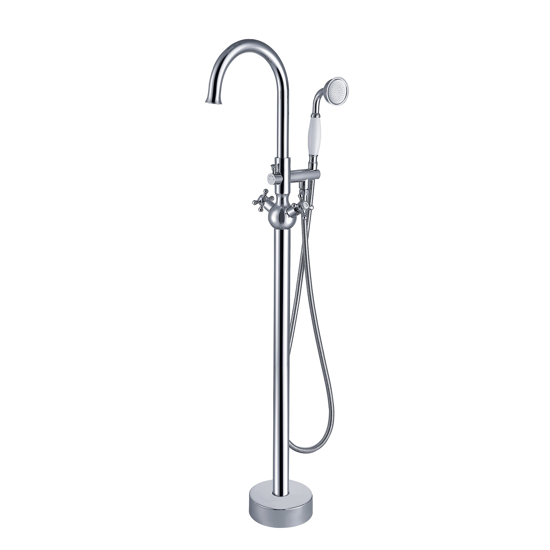 Freestanding Bathtub Faucet With Hand Shower Chrome Metal