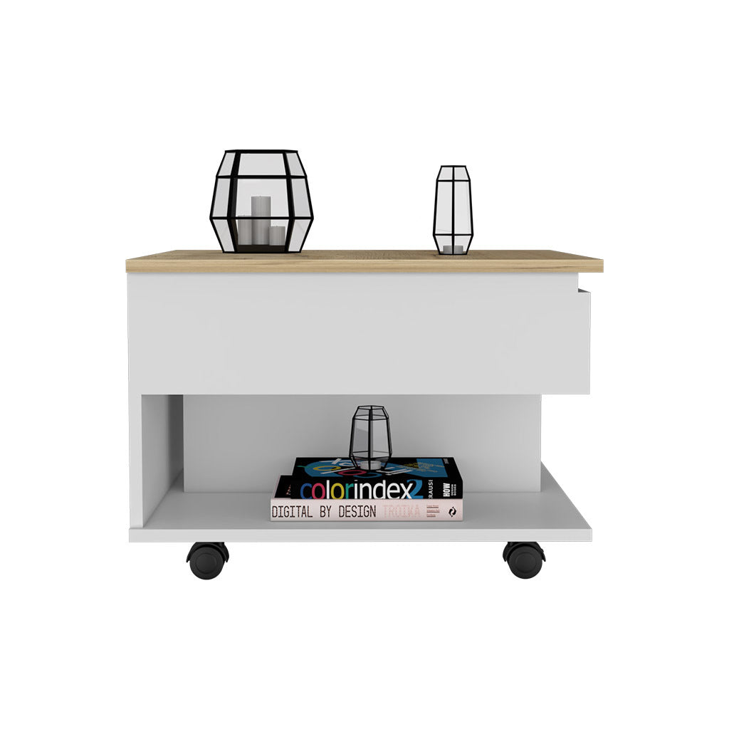 Lift Top Coffee Table Mercuri, Casters, White Light Oak Finish White Light Oak Particle Board