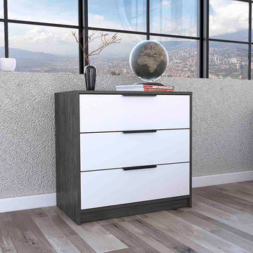 3 Drawers Dresser Maryland, Superior Top, Smokey Oak White Finish Multicolor Particle Board