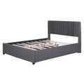 Queen Size Upholstered Platform Bed With 2 Drawers And 1 Twin Xl Trundle, Classic Headboard Design, Gray Gray Linen