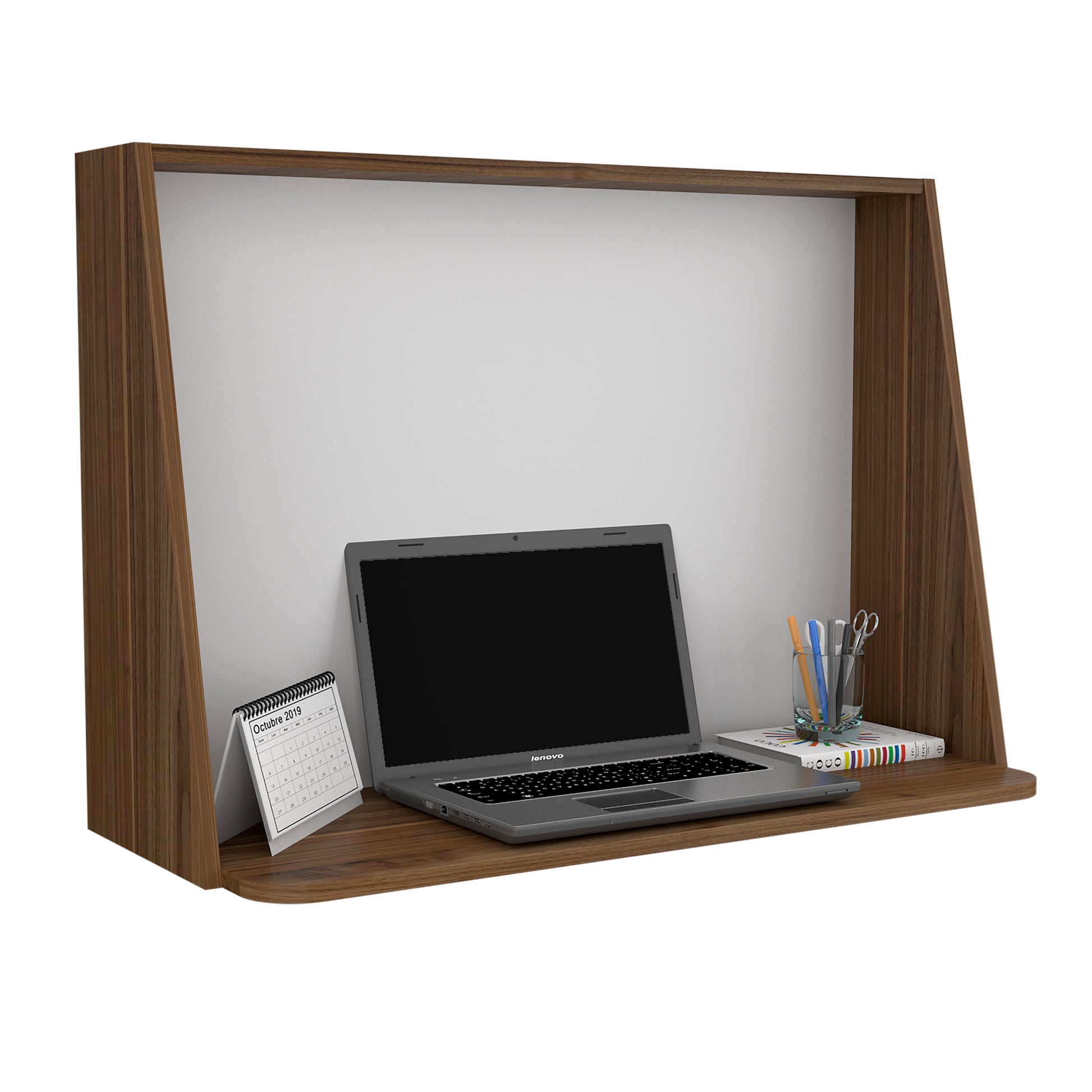 Wall Desk Afrec, Single Shelf, Mahogany White Finish Light Oak Floating Desk Particle Board