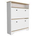 Shoe Rack Dublin, One Open Shelf, Two Extendable Cabinets, Light Oak White Finish Light Oak Particle Board