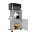 Kitchen Cart Kryot, Single Door Cabinet, Four Casters, White Finish White Particle Board