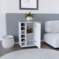 Bar Cart With Six Wine Cubbies Cabot, Two Side Storage Shelves And Casters, White Finish White Particle Board