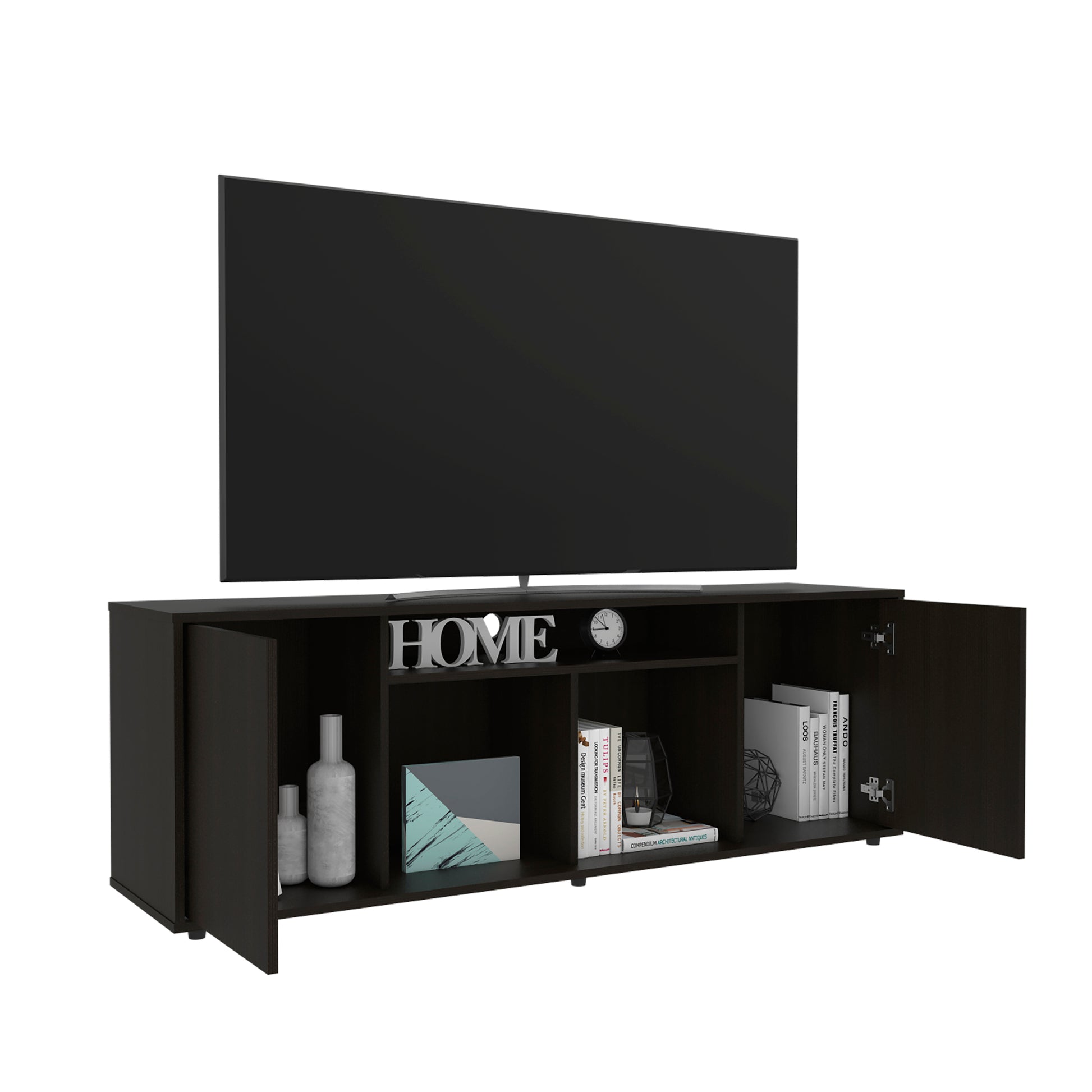 Tv Stand For Tv S Up 60" Tucson, Four Shelves, Black Wengue Finish Black 50 59 Inches Particle Board