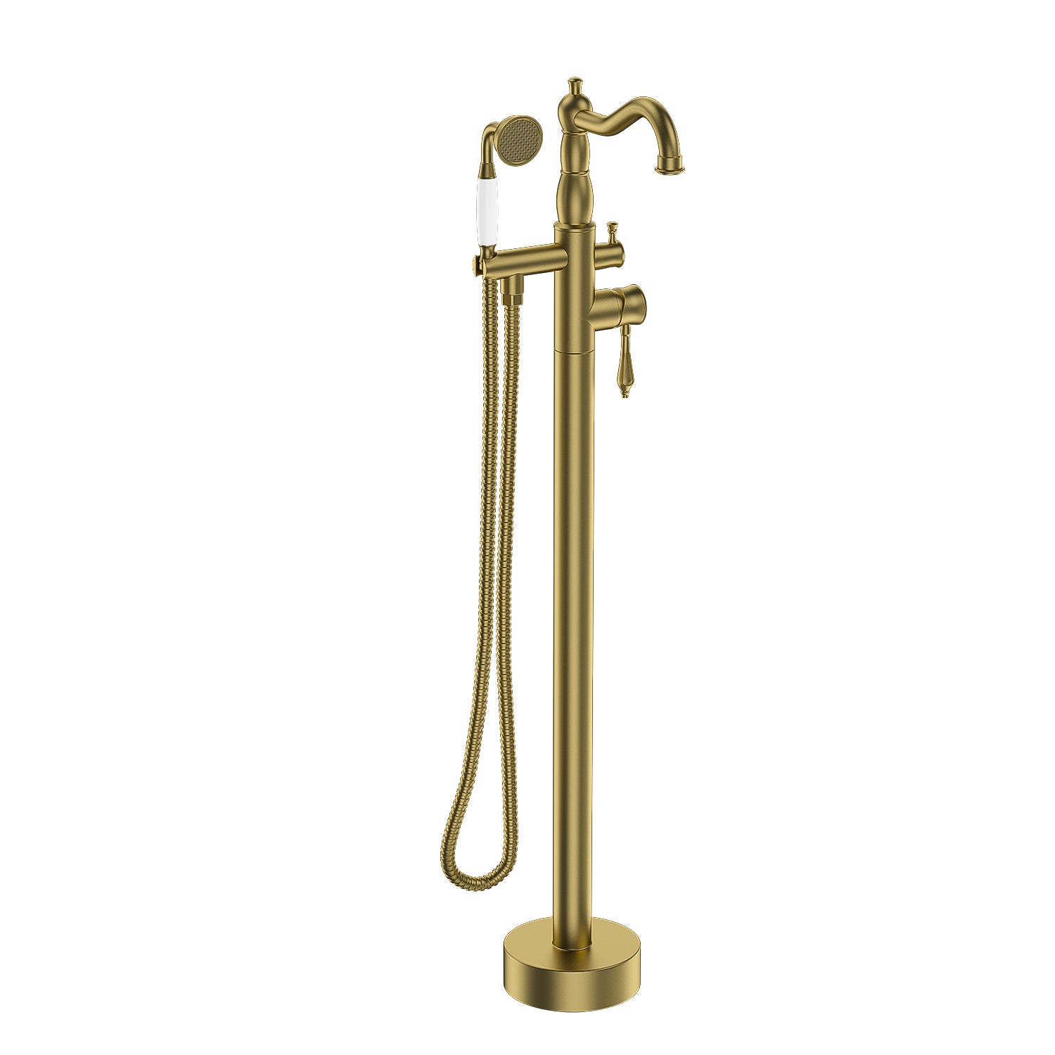 Freestanding Bathtub Faucet With Hand Shower Brushed Gold Metal