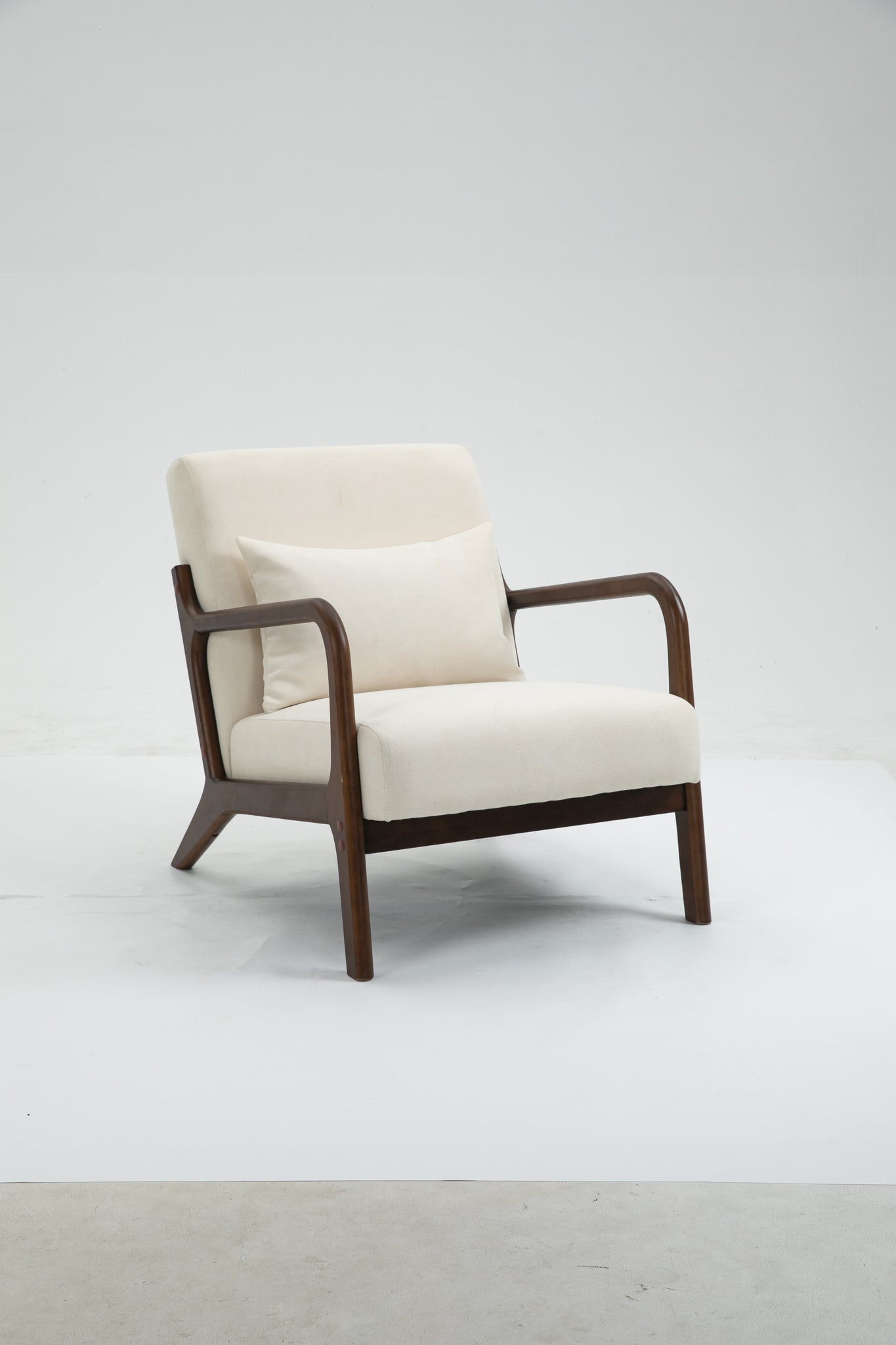 Mid Century Modern Accent Chair with Wood Frame white-cotton-velvet