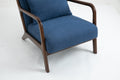 Mid Century Modern Accent Chair With Wood Frame, Upholstered Living Room Chairs With Waist Cushion, Reading Armchair For Bedroom Sunroom Blue Cotton Velvet