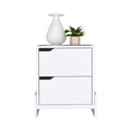 Nightstand Brookland, Bedside Table With Double Drawers And Sturdy Base, White Finish White Particle Board