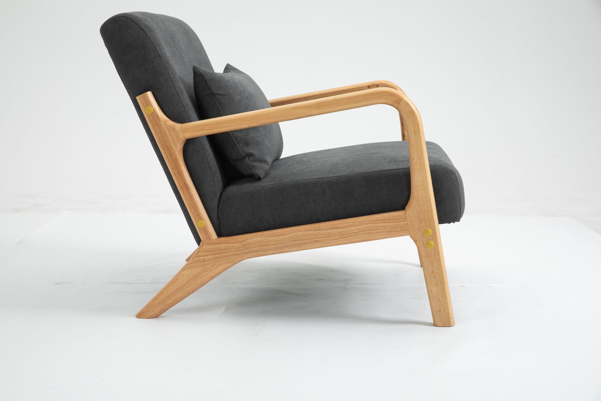 Mid Century Modern Accent Chair With Wood Frame, Upholstered Living Room Chairs With Waist Cushion, Reading Armchair For Bedroom Sunroom White Cotton Velvet