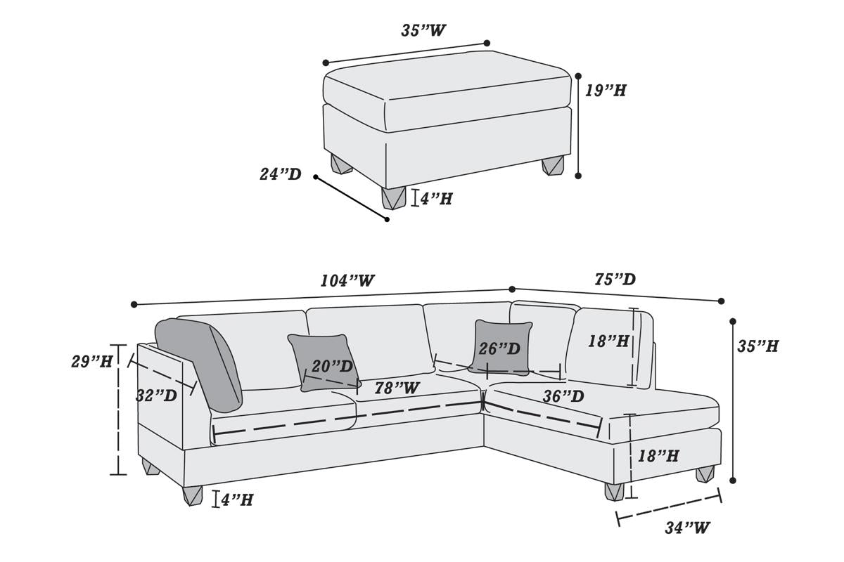 Sand Color 3Pcs Sectional Living Room Furniture Reversible Chaise Sofa And Ottoman Polyfiber Linen Like Fabric Cushion Couch Desert Sand Wood Primary Living Space Cushion Back Contemporary,Modern L Shaped Pillow Top Arms Plywood 5 Seat