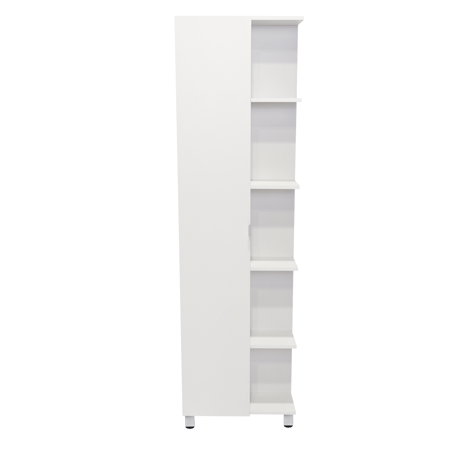 Corner Cabinet Womppi, Five Open Shelves, Single Door, White Finish White Particle Board