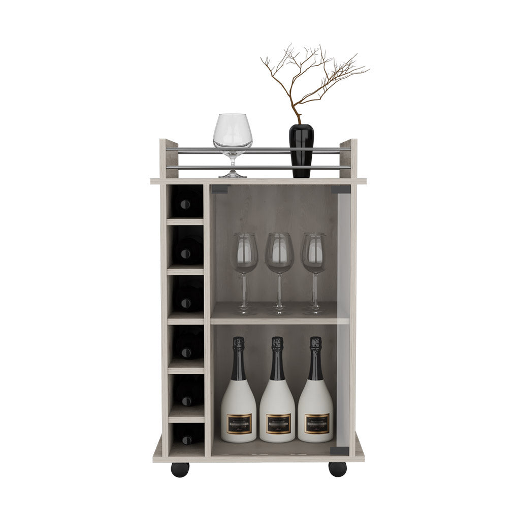 Bar Cart Baltimore, Six Wine Cubbies, Light Gray Finish Light Gray Particle Board