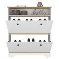 Shoe Rack Dublin, One Open Shelf, Two Extendable Cabinets, Light Oak White Finish Light Oak Particle Board