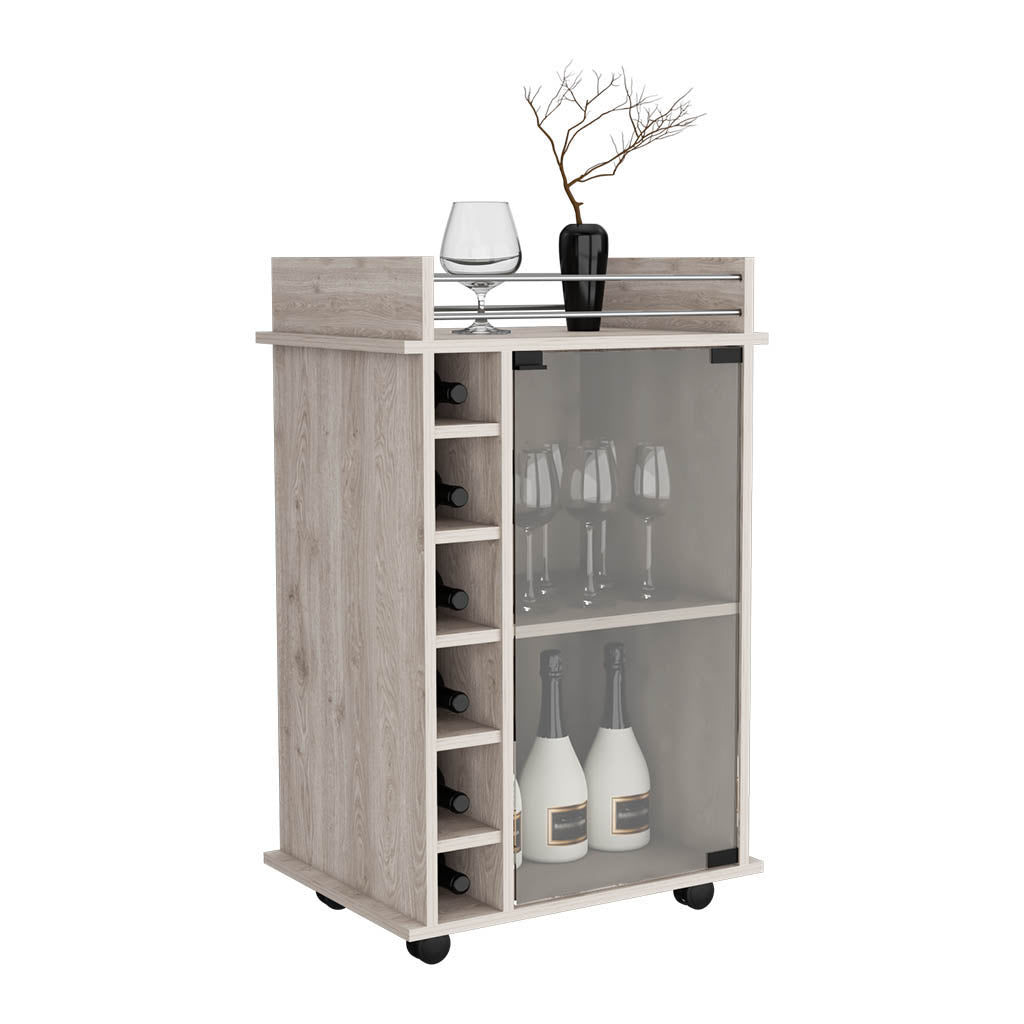 Bar Cart Baltimore, Six Wine Cubbies, Light Gray Finish Light Gray Particle Board