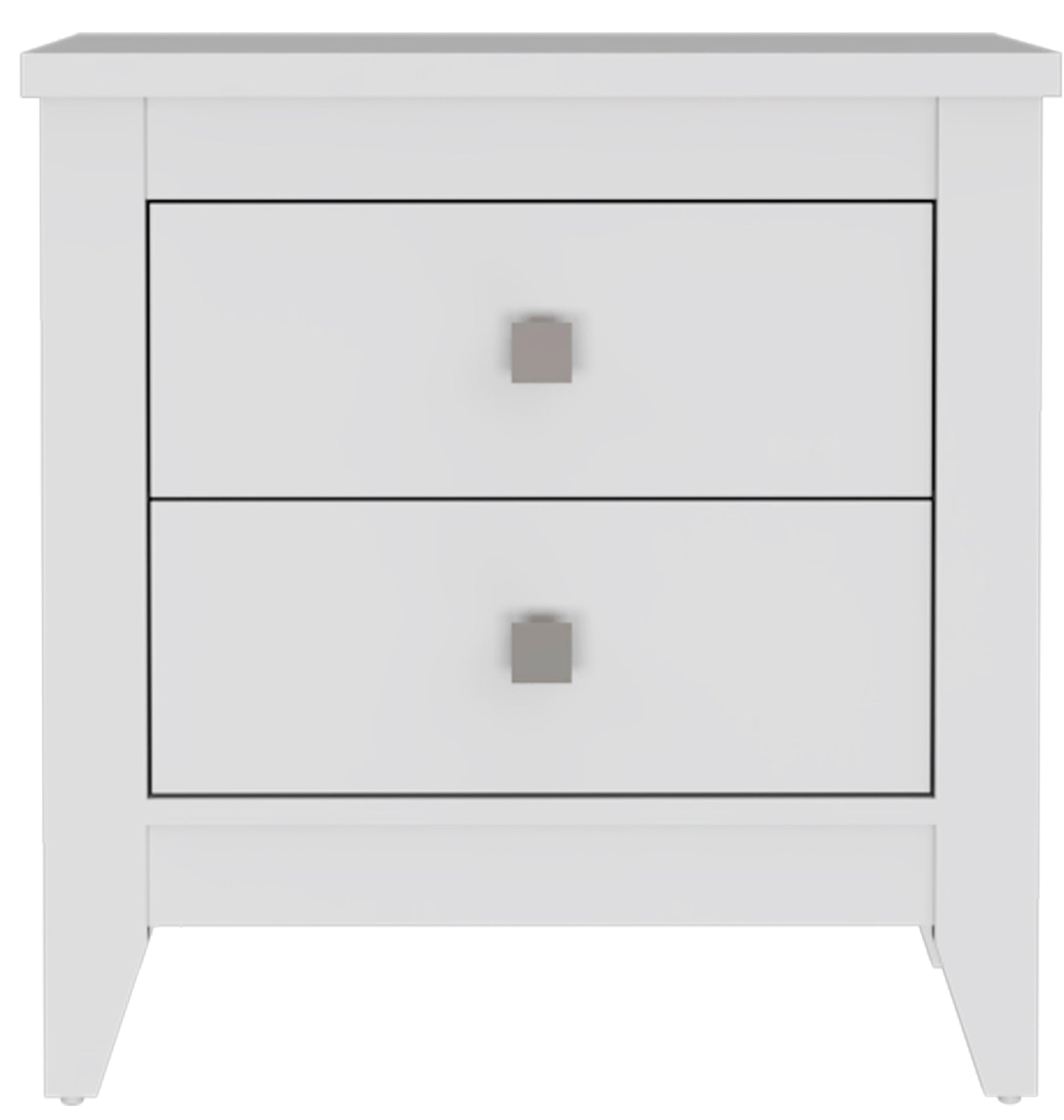 Nightstand More, Two Shelves, Four Legs, White Finish White Particle Board