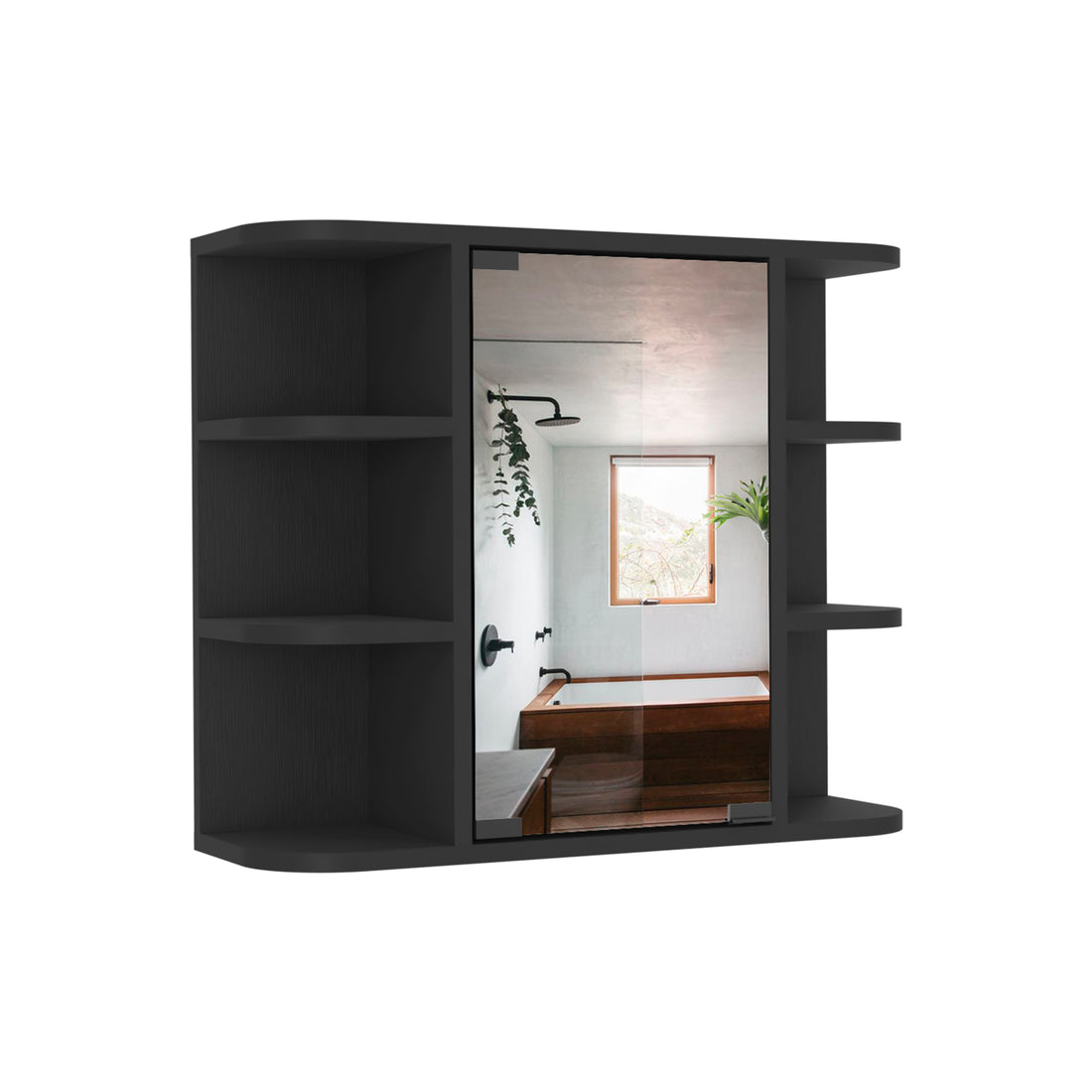 Medicine Cabinet Milano,Six External Shelves Mirror black-particle board