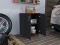 Storage Cabinet Lions, Double Door And Casters, Black Wengue Finish Gray Particle Board