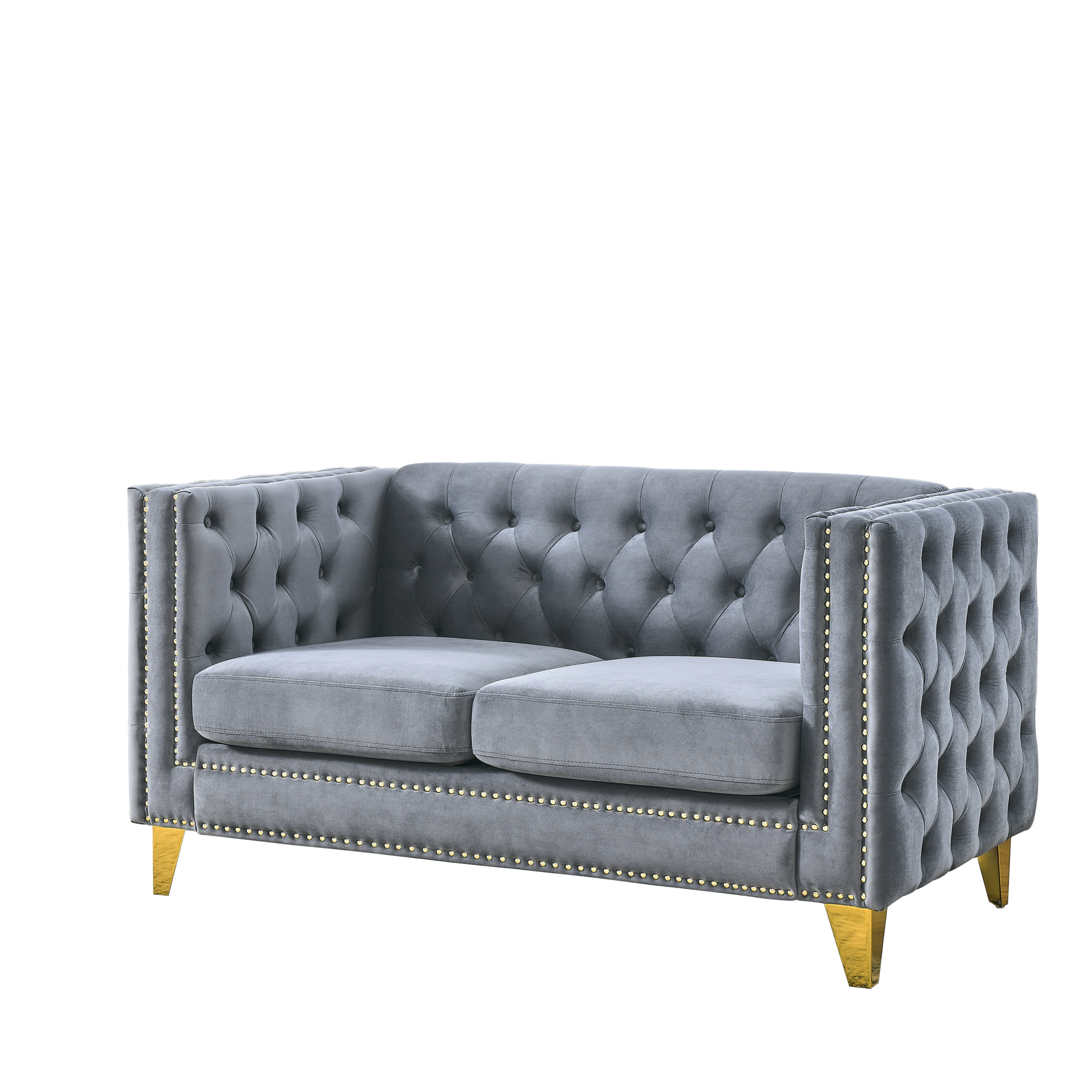 Contact Us For 3D Modeling Velvet Sofa For Living Room,Buttons Tufted Square Arm Couch, Modern Couch Upholstered Button And Metal Legs, Sofa Couch For Bedroom, Grey Velvet 2S W834S00051 Gray Foam Velvet