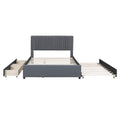 Queen Size Upholstered Platform Bed With 2 Drawers And 1 Twin Xl Trundle, Classic Headboard Design, Gray Gray Linen