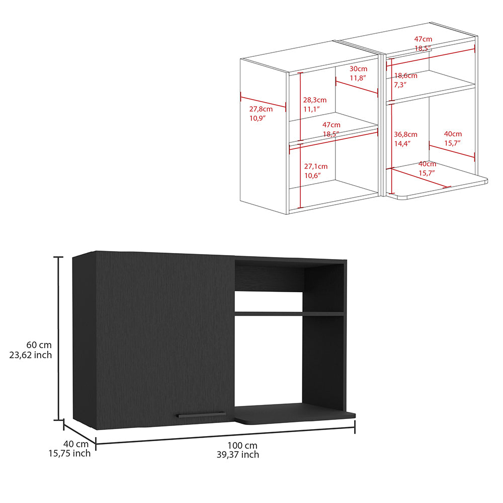 Kitchen Wall Cabinet Bussolengo, Two Shelves, Black Wengue Finish Black Particle Board