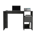 Computer Desk Odessa With Single Drawer And Open Storage Cabinets, Smokey Oak Finish Gray Particle Board