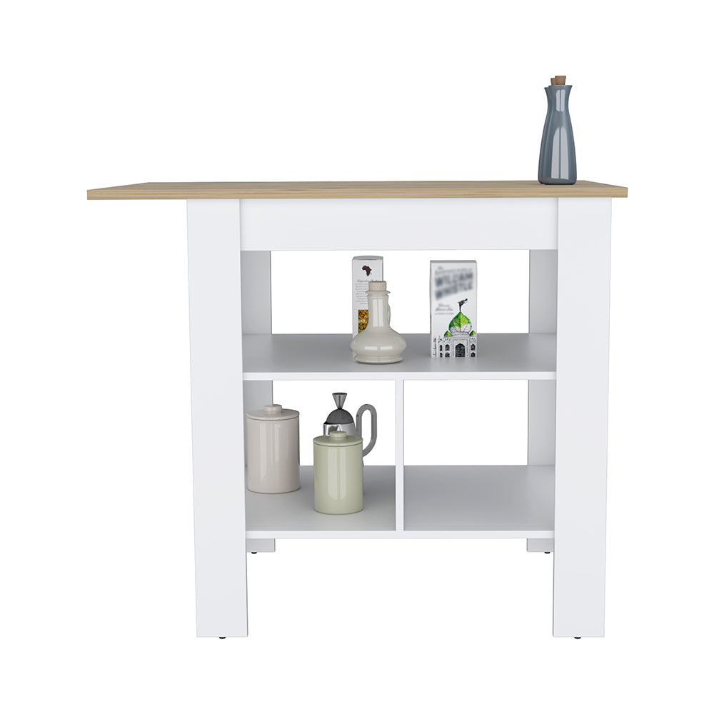 Kitchen Island Pompeya, Three Shelves, White Finish Multicolor Particle Board