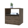 Nightstand Forum, One Open Shelf, One Cabinet, Dark Brown Black Wengue Finish Multicolor Particle Board