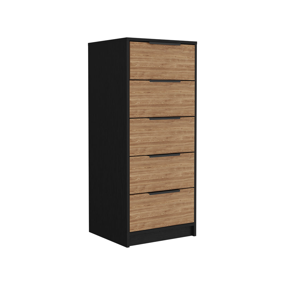 5 Drawers Dresser Maryland, Metal Handle, Black Wengue Pine Finish Multicolor Particle Board