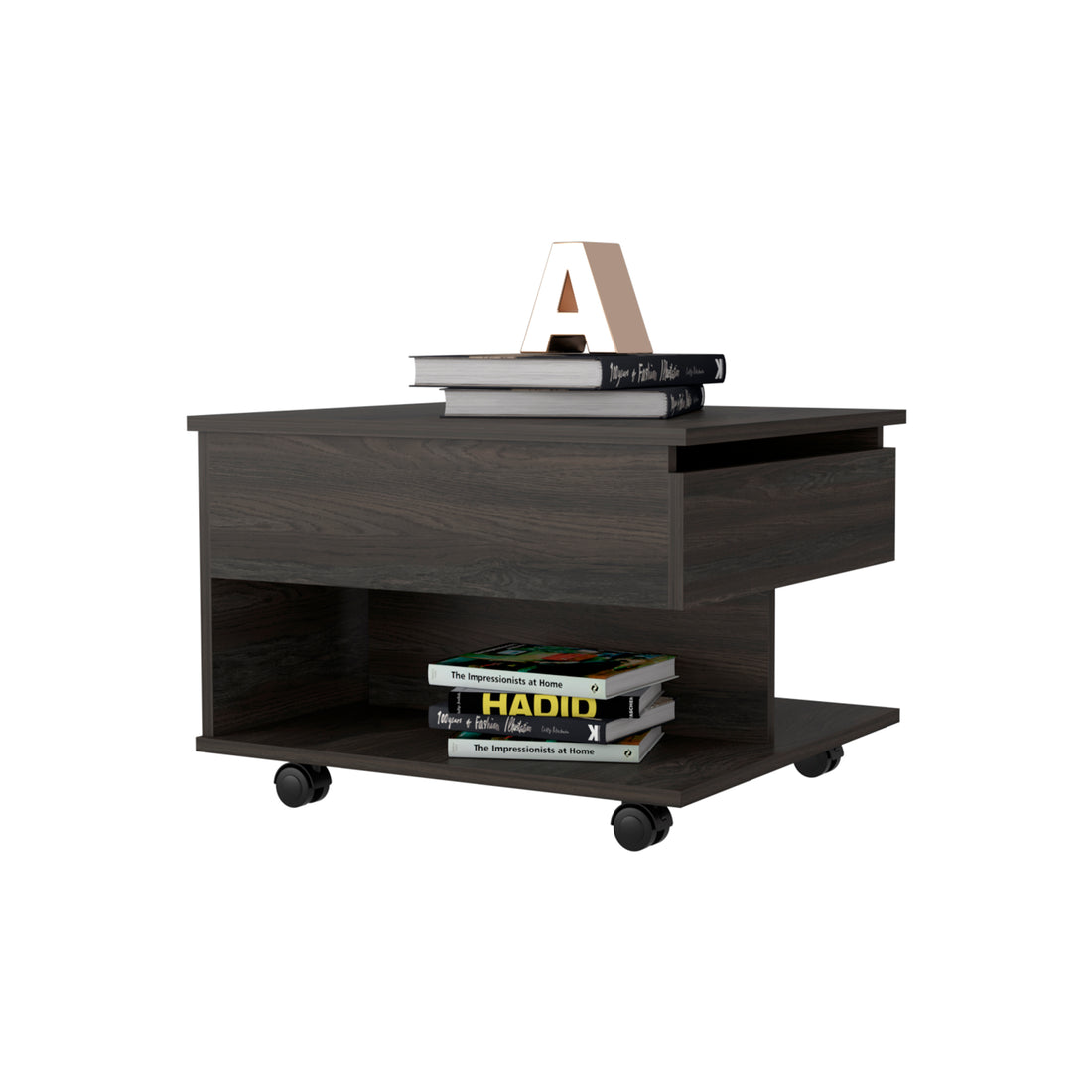 Lift Top Coffee Table Mercuri, Casters, Carbon Espresso Finish Espresso Particle Board