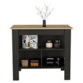 Kitchen Island Dozza, Three Shelves, Black Wengue Light Oak Finish Black Particle Board