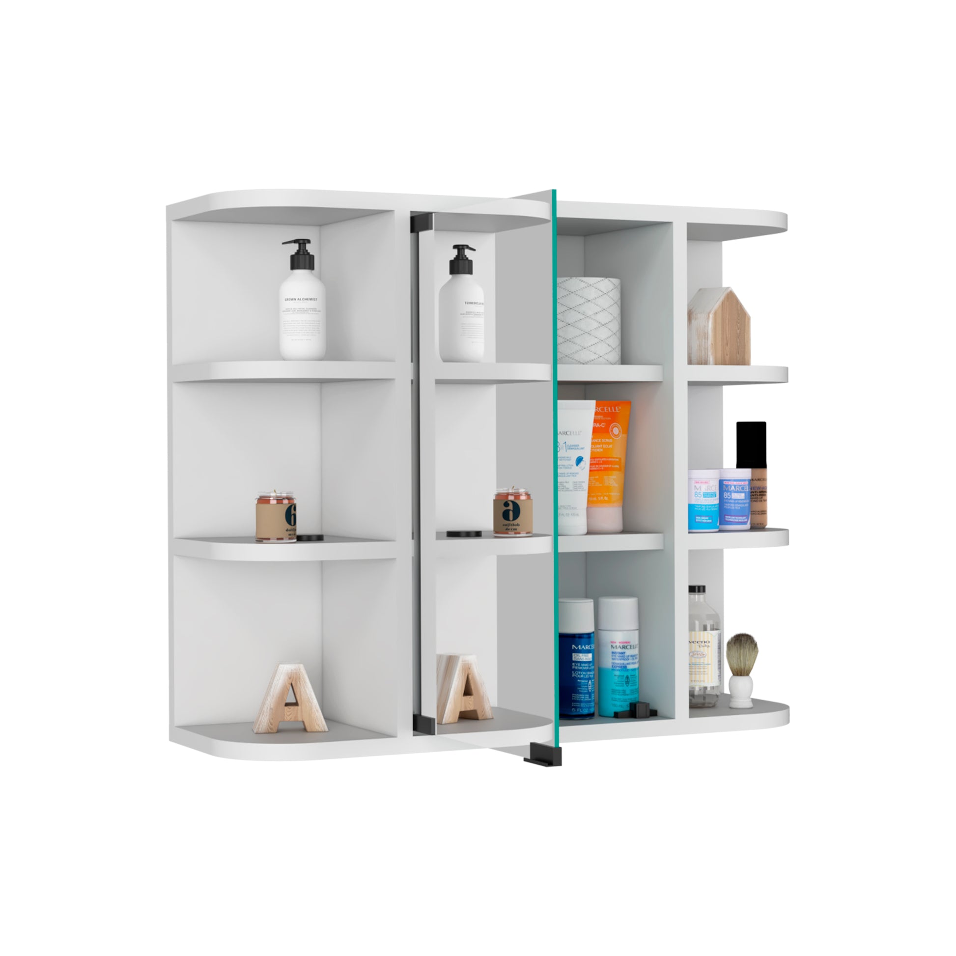 Medicine Cabinet Milano, Six External Shelves Mirror, White Finish White Particle Board