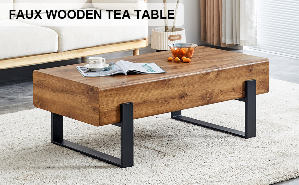 Rustic Mdf Coffee Table With Metal Legs Natural Wood Tone Elegance For Your Space Wood Mdf