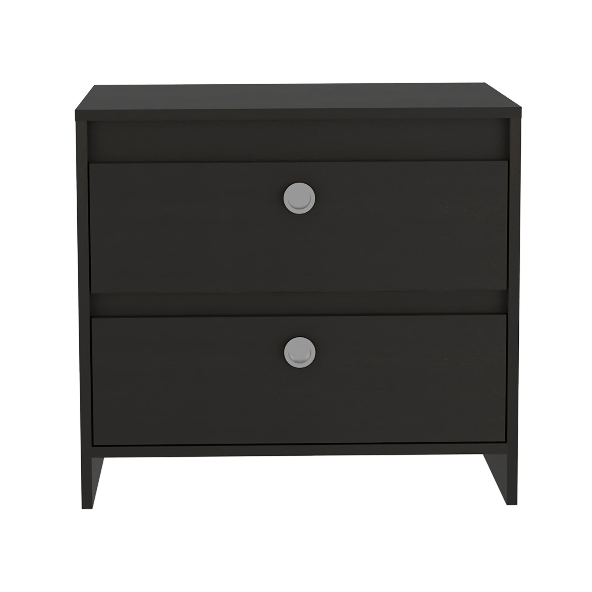 Nightstand Dreams, Two Drawers, Black Wengue Finish Black Particle Board