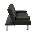 Sofa Bed With Armrest Two Holders Wood Frame, Stainless Leg, Futon Brown Pvc,Dark Brown Dark Brown Pvc